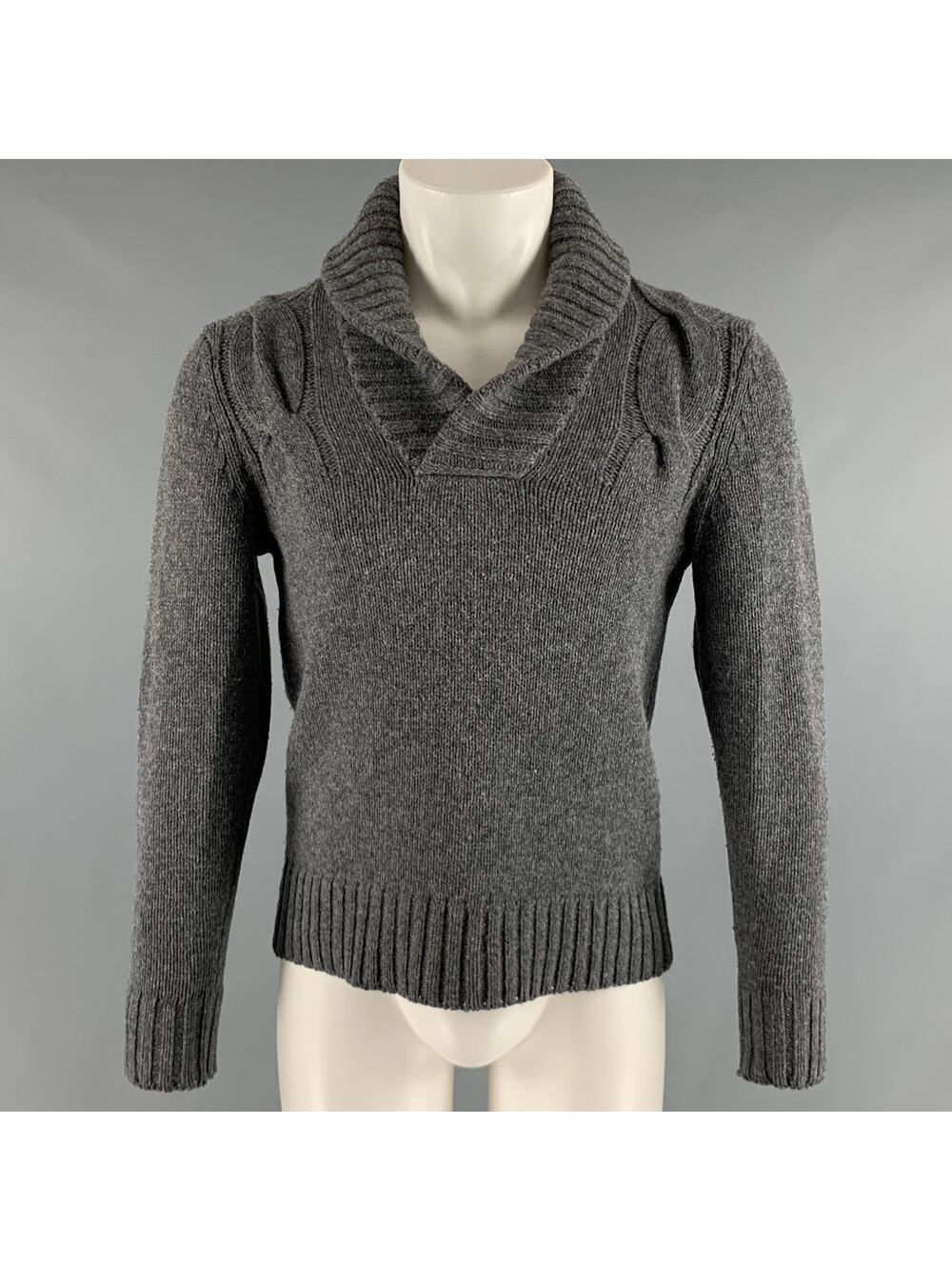 ONASSIS Size S Grey Wool Shawl Collar Sweater